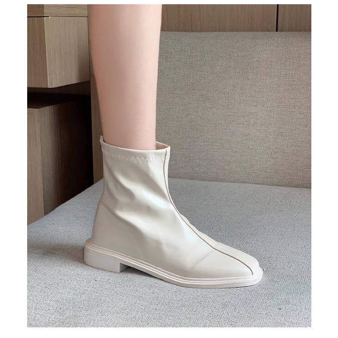 Boots cổ ngắn ulzzang da mềm mũi vuông đế 3cm