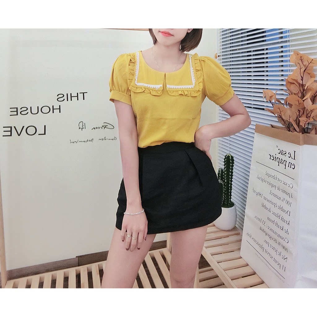 Áo tay cộc cổ thủy thủ đính dây ngọc, vải thô đẹp mềm mát | BigBuy360 - bigbuy360.vn