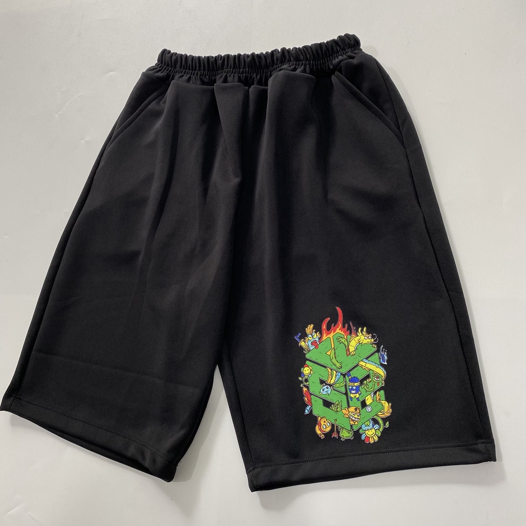 QUẦN SHORT SWE CARTOON Nam Nữ, chất thun Poly 2 da, đùi thể thao, cộc ngắn form rộng unisex