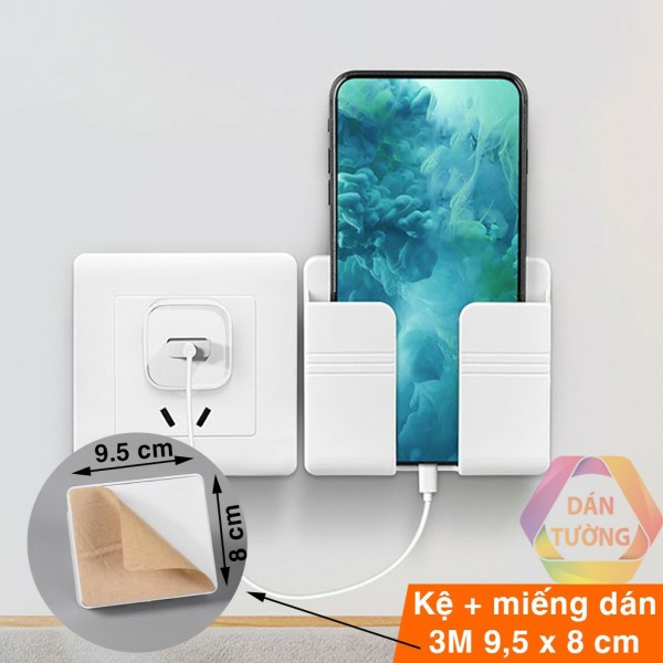 Giá Đỡ Điện Thoại Dán Tường 👉 ĐA NĂNG 👈 Kệ Đựng Remote, Đồ Dùng - Có Móc Treo Giữ Dây Điện