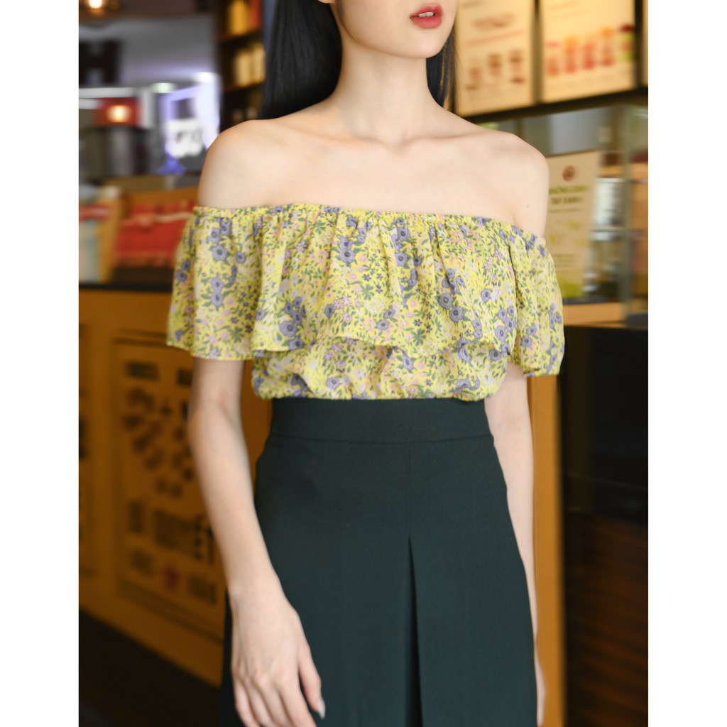 Áo kiểu nữ dáng peplum ngang vai - Áo sơ mi nữ chun eo TKFASHION SMK815
