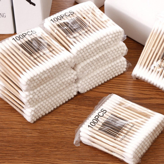 Set 100 Tăm Bông Hai Đầu Thân Gỗ Tre Dùng Một Lần Tiện Lợi Dễ Sử Dụng