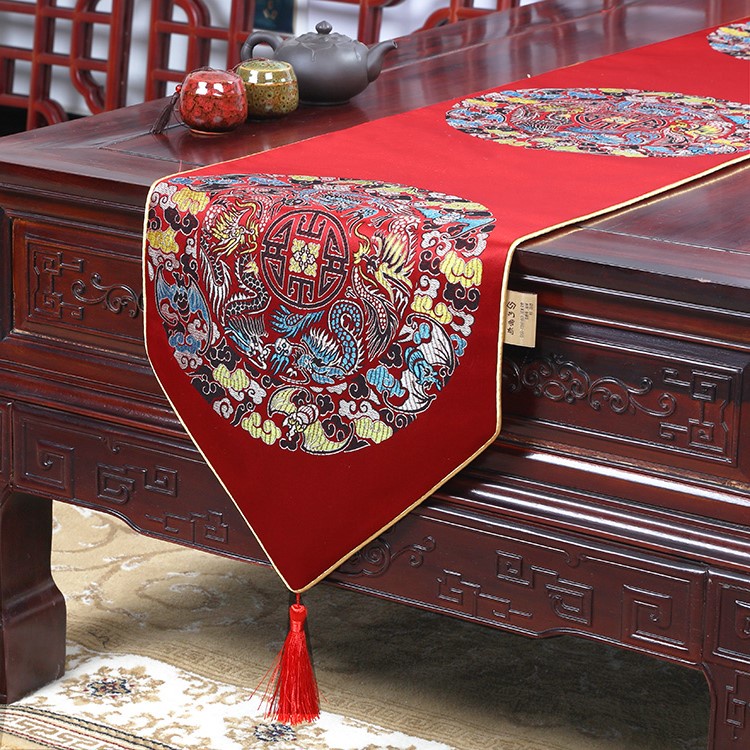 ۞Bộ Khăn Trải Bàn Tròn Họa Tiết Thổ Cẩm Kiểu Trung Hoa Cổ Điển Hiện Đại