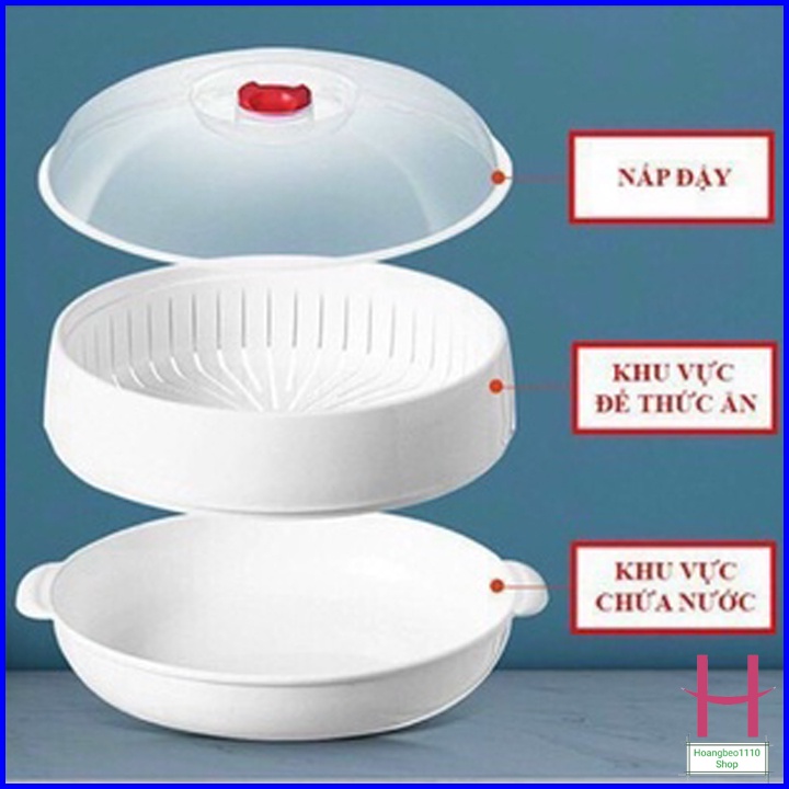 Khay hấp lò vi sóng Việt Nhật 5625 - 2 tầng 3 chi tiết chịu nhiệt tốt -Khay hấp thức ăn, Xửng hấp đồ ăn, bánh bao