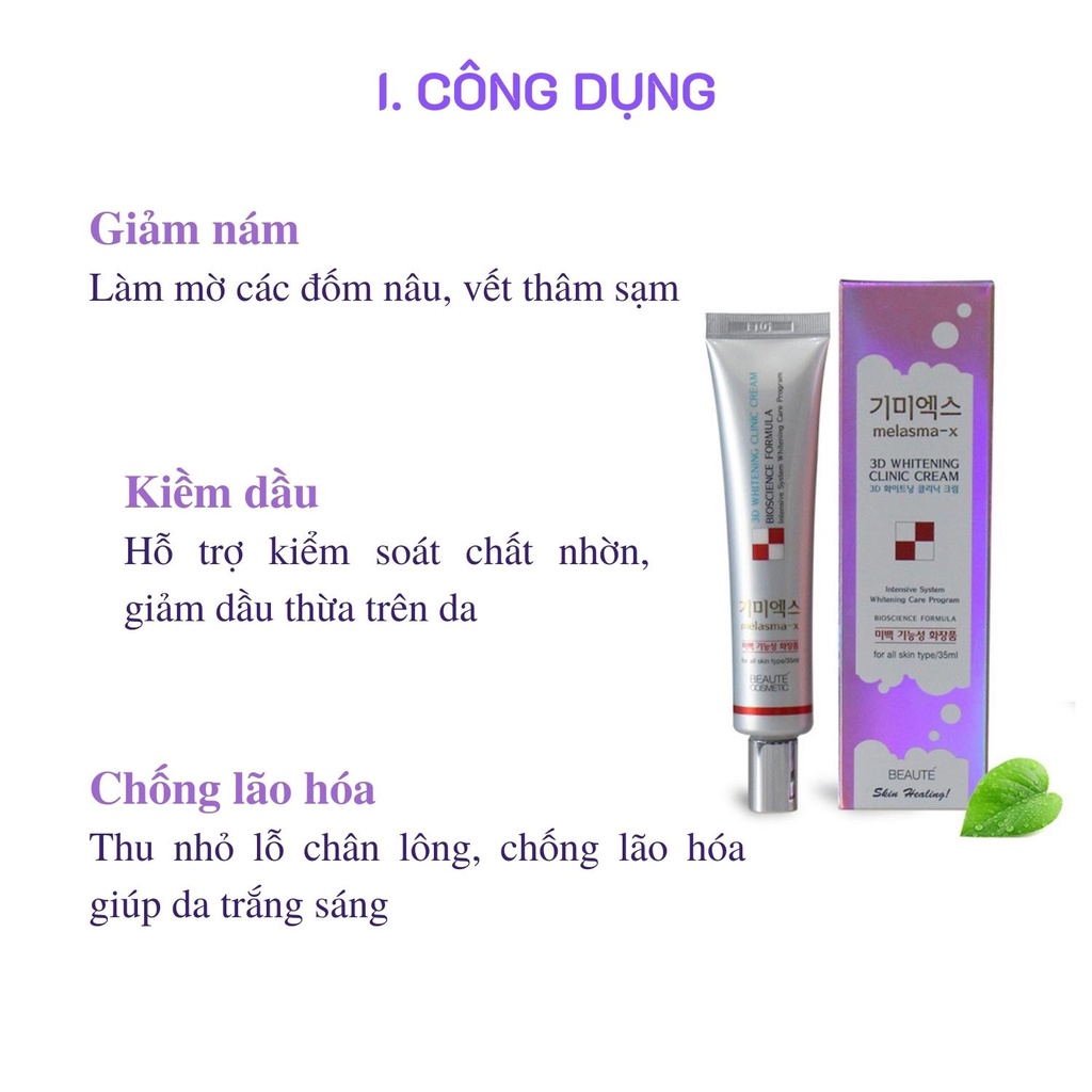 Kem mờ nám, tàn nhang Melasma-X 3D Whitening Clinic Cream, Kem trắng da 3D chính hãng Hàn Quốc