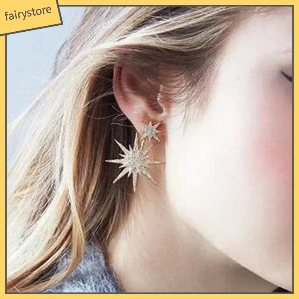 1 Khuyên Tai Hình Bông Tuyết / Lục Giác Đính Đá Thời Trang