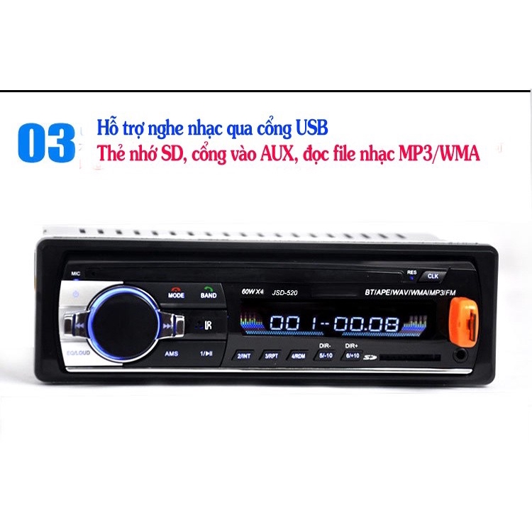 Đầu nghe nhạc MP3 hỗ trợ Bluetooth kiêm Đài FM cho Ô tô JSD-20158