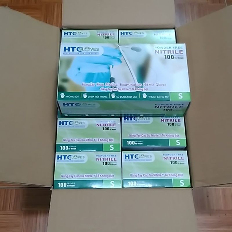 Găng Tay ( bao tay ) Cao Su Y Tế Không Bôt HTC Glove hộp 100 cái màu xanh