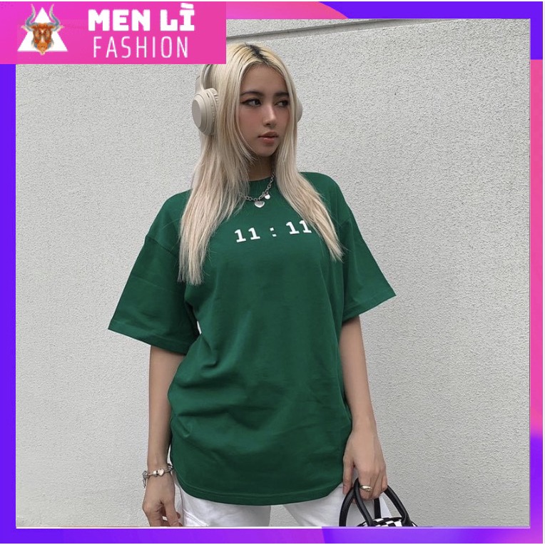 Áo Thun YOUNG GREEN 11:11 Nam Nữ Unisex Form Rộng Tay Lỡ, Áo Thun Xanh Lá, AT112 trending xu hướng, Men Lì Fashion
