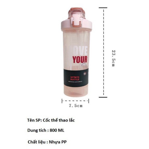 Bình nước thể thao lắc cao cấp tập gym/ du lịch/ dã ngoại 800ML.