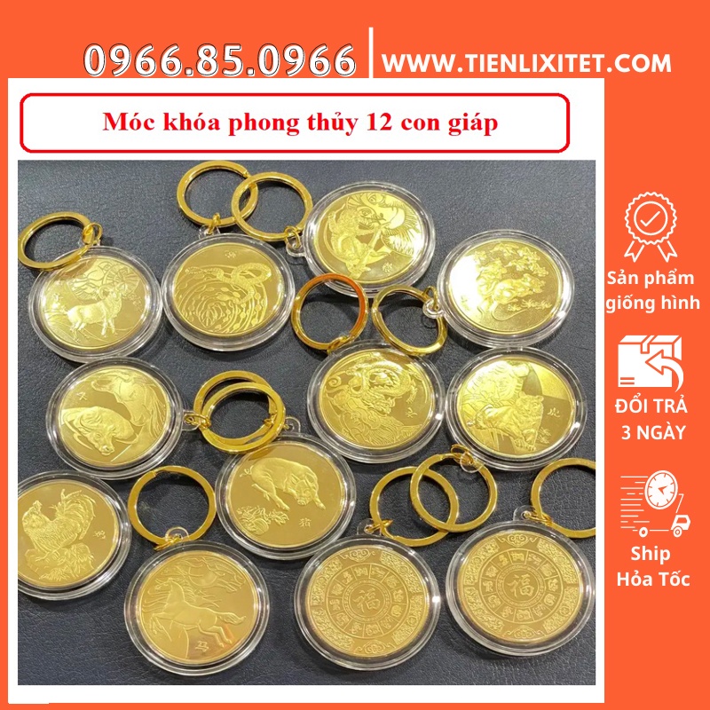 Móc Khóa Đồng Xu 12 Con Giáp Phong Thủy May Mắn