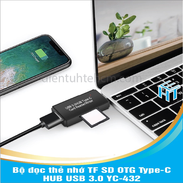 Bộ đọc thẻ nhớ TF SD Type-C - HUB USB 3.0 YC-432