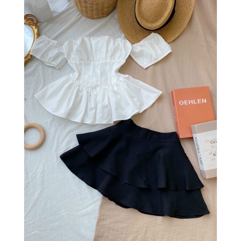 SET áo trắng+chân váy 2 tầng