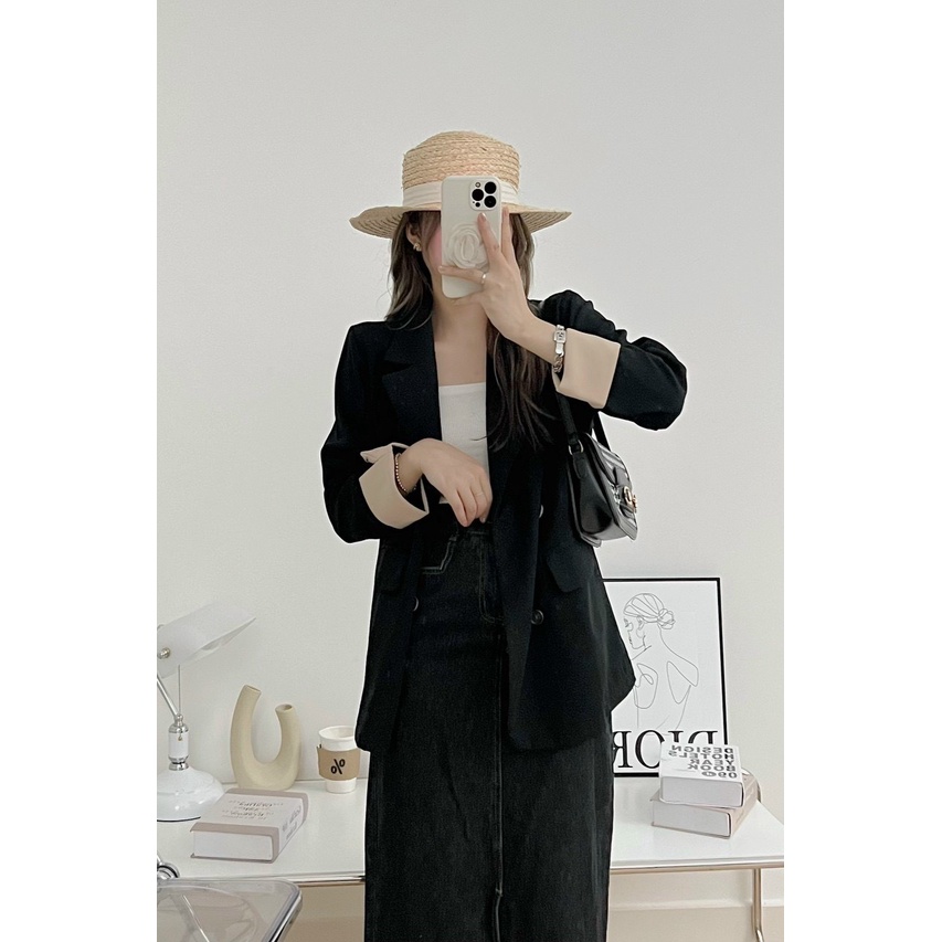 Áo khoác blazer nữ tay pha nâu siêu xinhI Trần Hân Shop 2005914