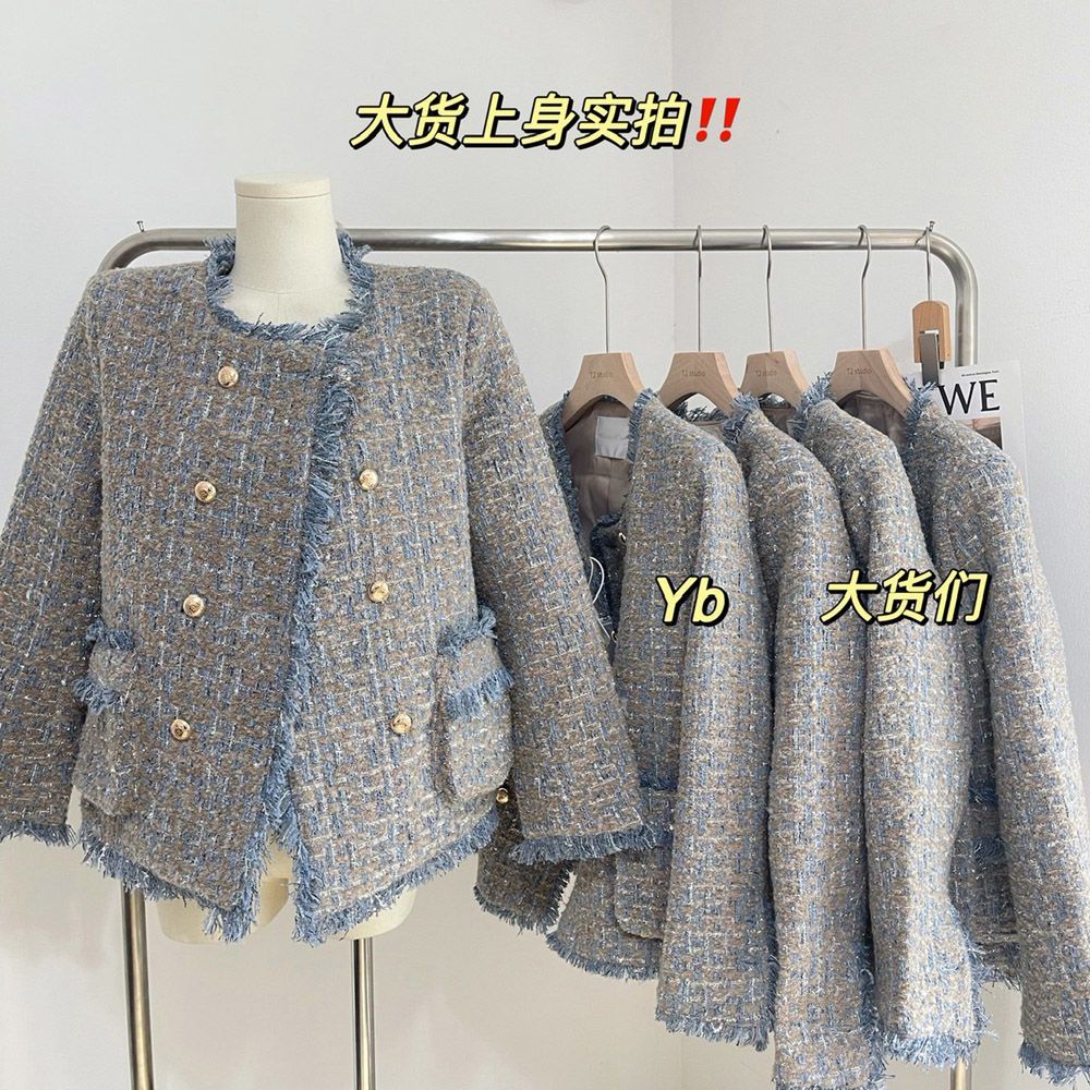 Áo khoác dáng ngắn rộng tay dài vải tweed phong cách thu đông thời trang cho nữ