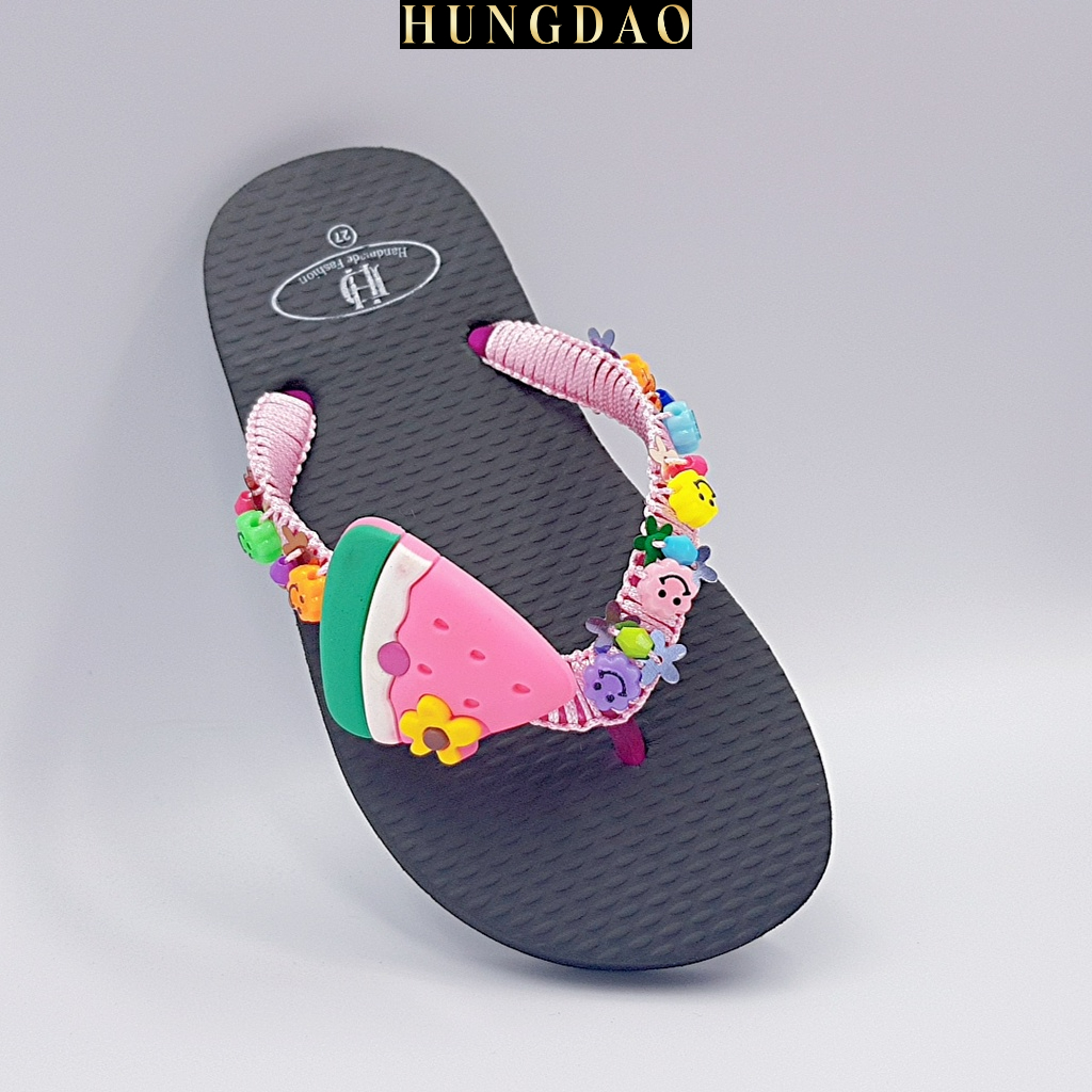Dép nữ trẻ em HD đính sticker dưa hấu cute mang đi chơi có đế chống trơn trượt đủ size nhiều màu