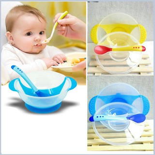 Bát ăn dặm chống đổ kèm thìa báo nóng