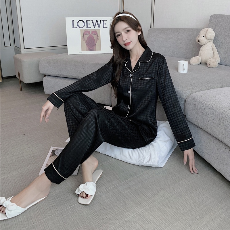 Bộ Đồ Ngủ Bằng Lụa Satin Tay Dài Kích Thước M-5XL Thời Trang Hàn Quốc Cho Nữ