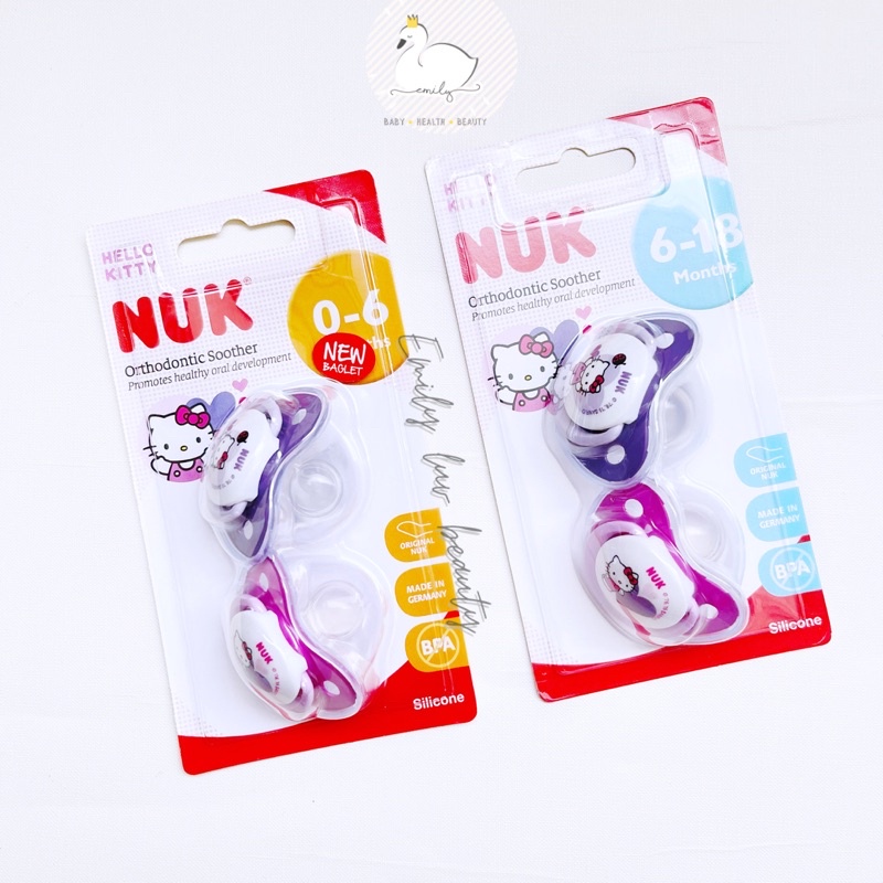 [Có nắp chụp] Ty ngậm / ti giả NUK Hello Kitty, Gấu Pooh đủ size