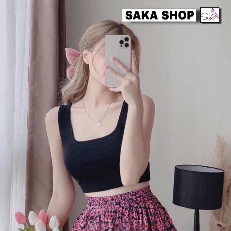 Áo ba lỗ croptop trơn màu nữ cổ vuông nhiều màu dễ thương