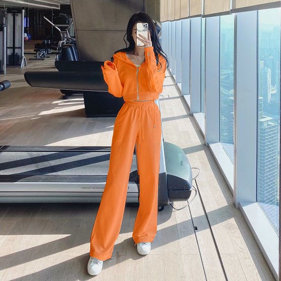 Set Đồ Thể Thao Hai Mảnh Gồm Áo Hoodie Cotton Tay Dài Dáng Ngắn Phong Cách Hàn Quốc Thời Trang Mùa Xuân 2022 Cho Nữ