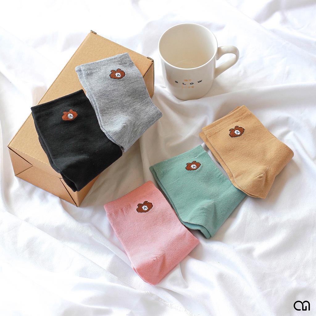 Tất Vớ Cổ Ngắn Nam Nữ Họa Tiết Gấu Unisex Style Hàn Quốc