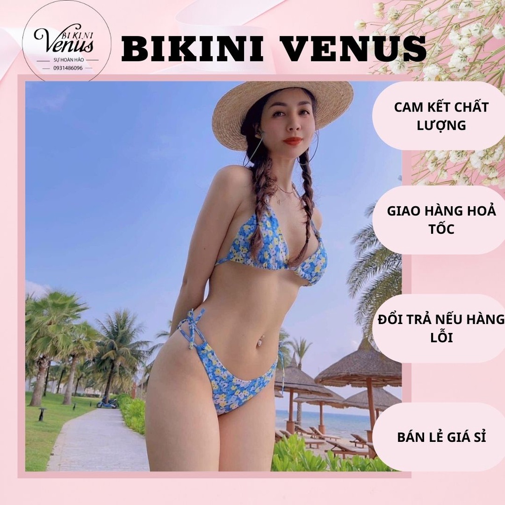 Bikini áo tắm 2mảnh hoa nhí xanh ( CAO CẤP -  hàng có sẵn )