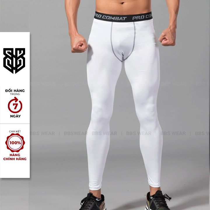 Quần Legging Nam Loại Dài BSS WEAR - Quần Thể Thao Nam Dài Trắng Chuyên GYM Bóng Rổ Bóng Đá SPORTWEAR - Màu Trắng