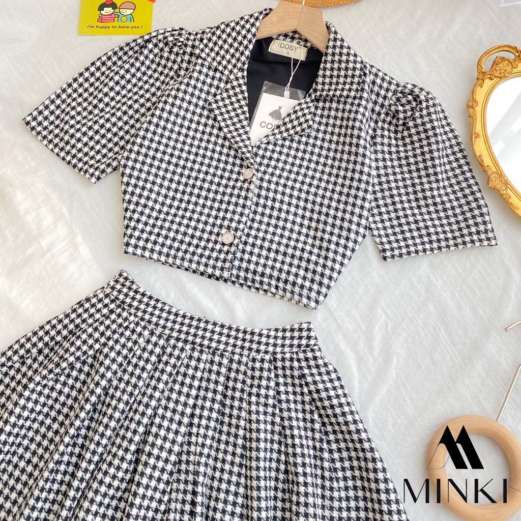 SET ÁO CHÂN VÁY KẺ Ô - Chất liệu Kaki nhập khẩu cao cấp - họa tiết kẻ ô [HÀNG THIẾT KẾ] | BigBuy360 - bigbuy360.vn