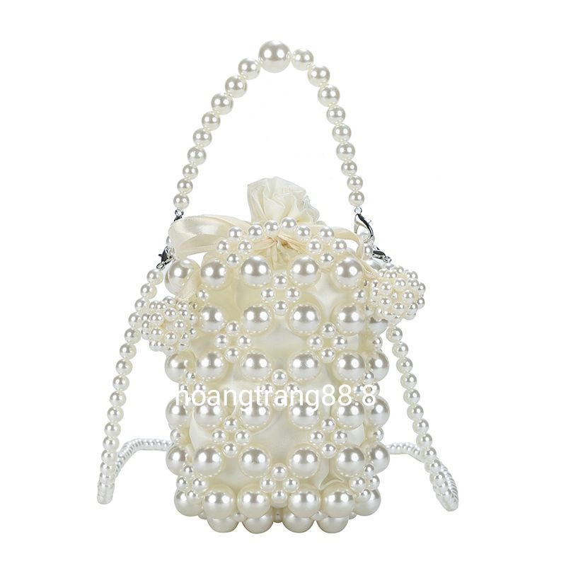 Túi xách tay kết hạt cườm giả ngọc trai handmade sang chảnh