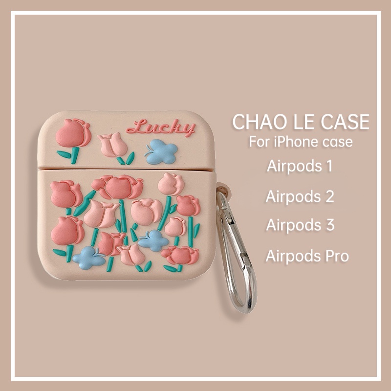 Hoa tulip thích hợp làm vỏ bảo vệ Airpods 1/2 Hộp đựng tai nghe bluetooth không dây Apple Airpod 3 thế hệ Pro Ốp lưng silicon mềm