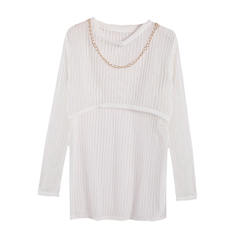 Áo Thun Dệt Kim Tay Dài Dáng Rộng Khoét Lỗ Thời Trang Quyến Rũ Cho Nữ