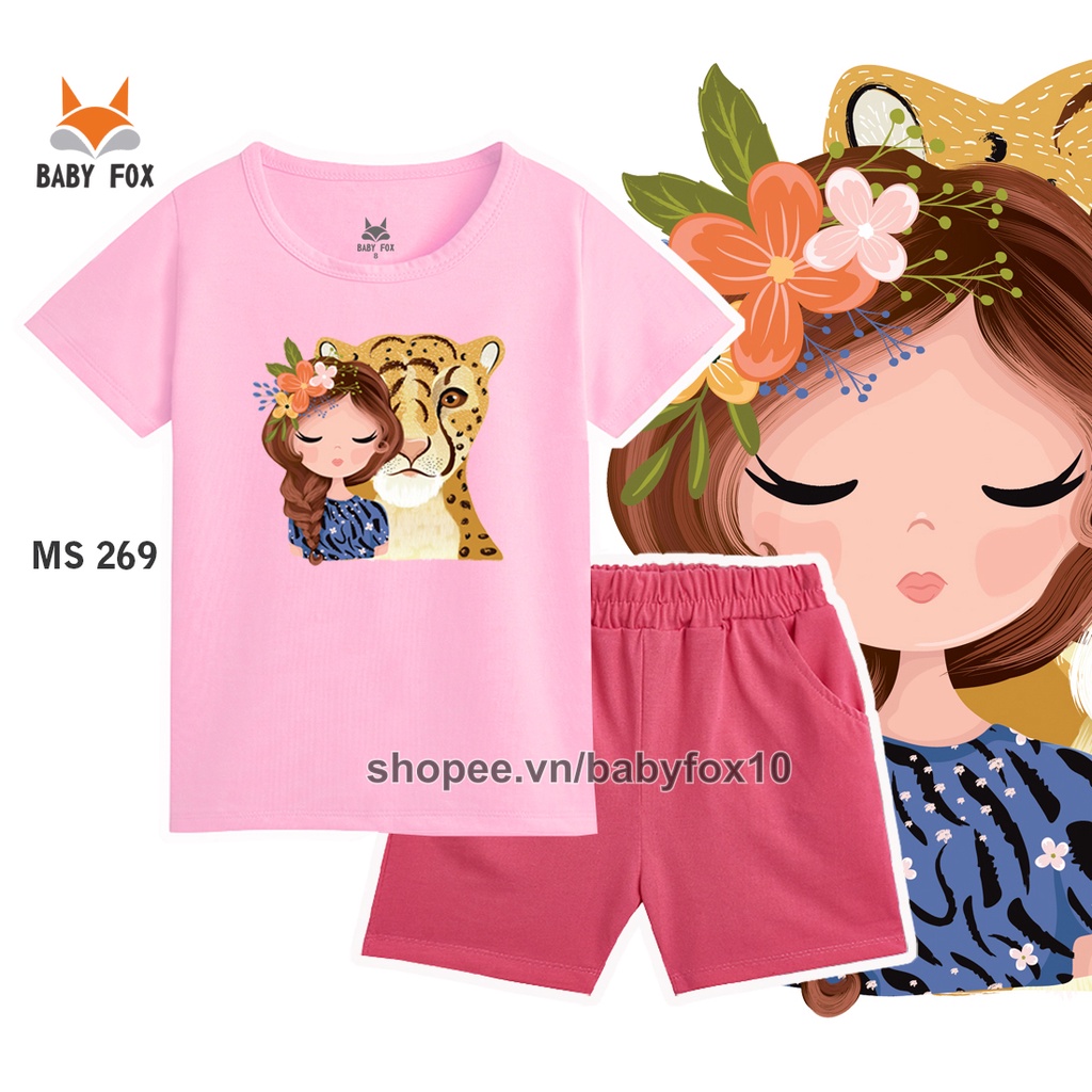 Bộ thun bé gái size nhỏ, trung, đại 100% cotton loại tốt, thương hiệu BABY FOX, in hình bé gái a