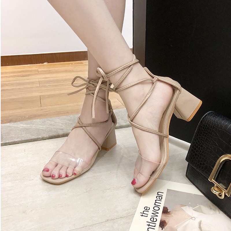 PAMELA - Giày Sandal Dây Cột Cổ Chân Đế Vuông Sành Điệu Hot Trend 2021 (5cm) - S12