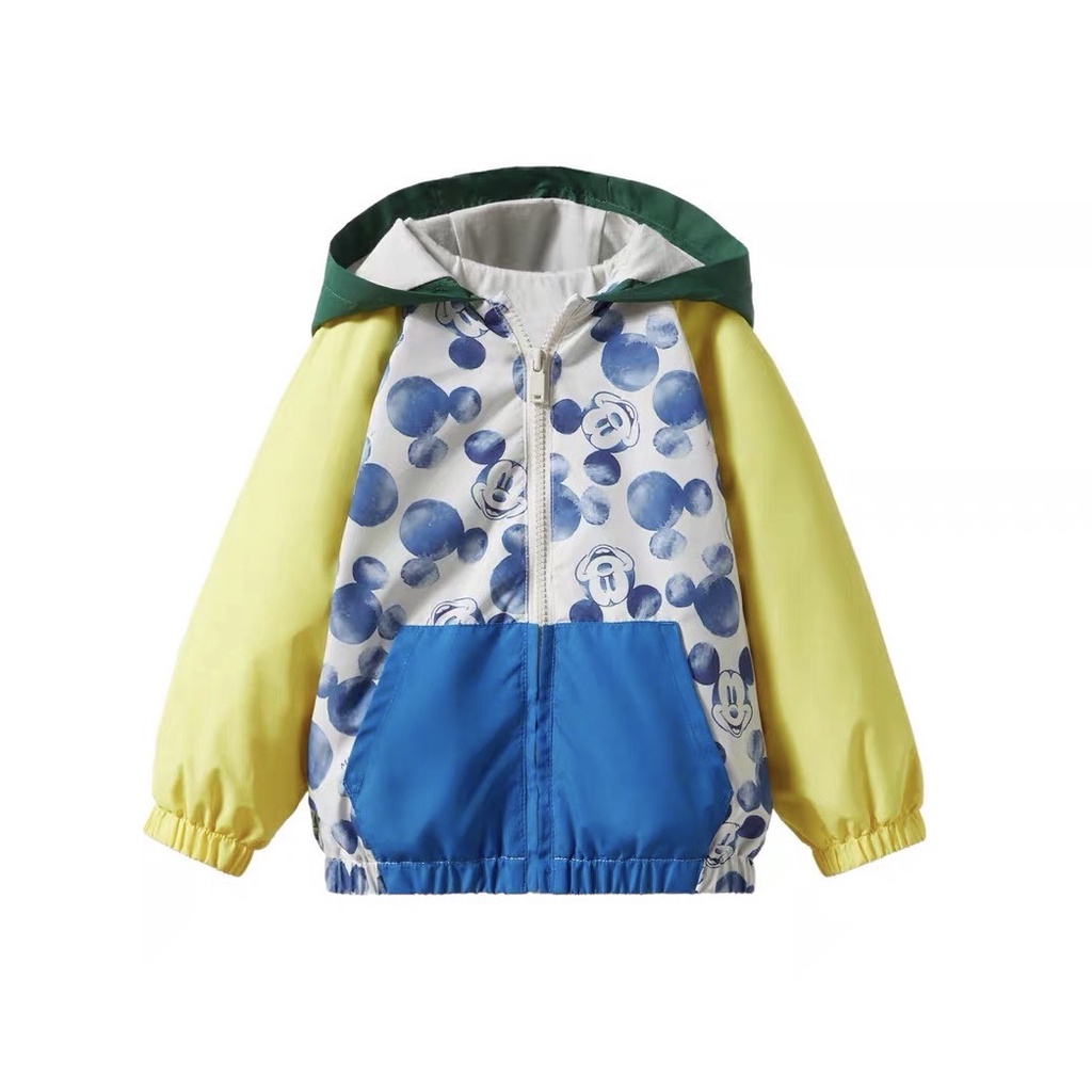 Áo gió lót cotton Zara mickey xanh phối tay vàng