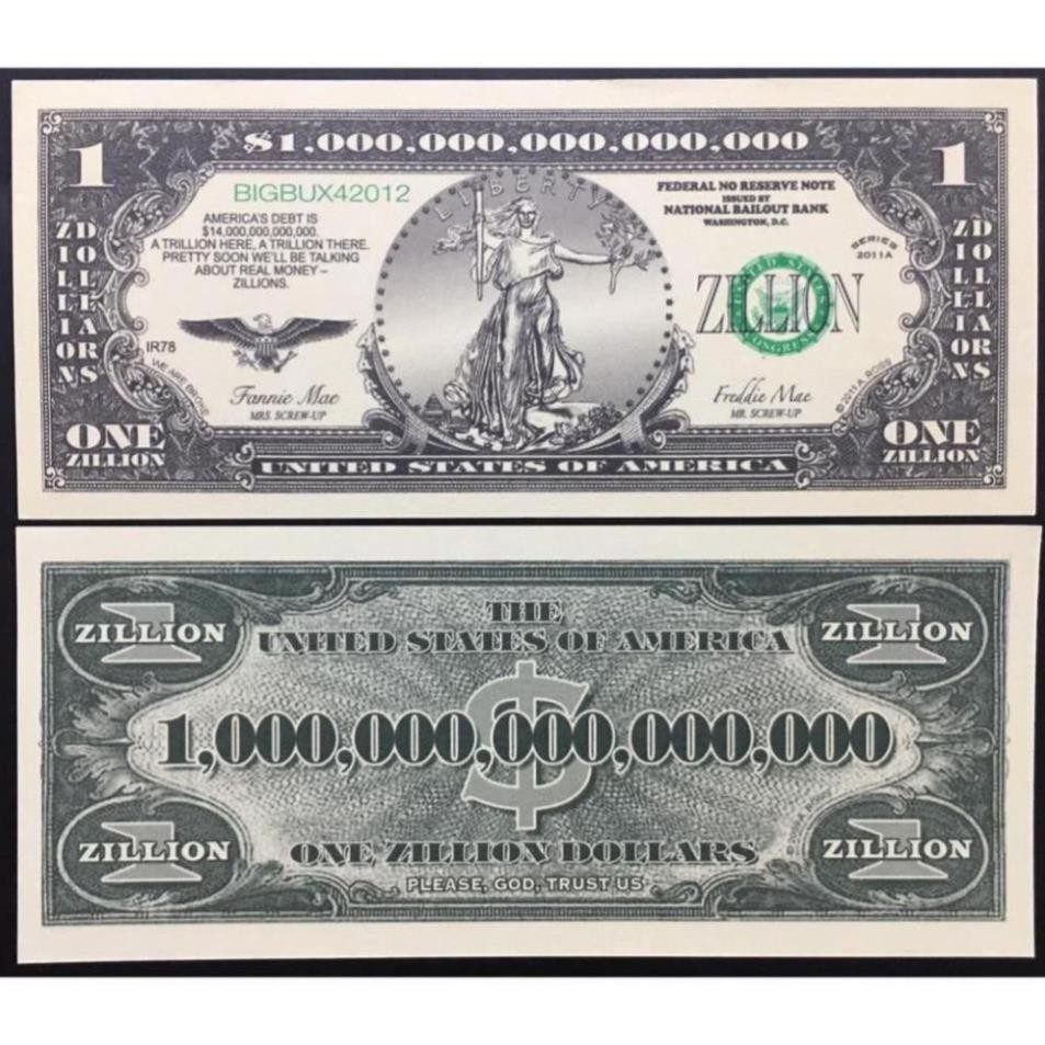 Combo 2 tờ tiền Kỷ niệm mệnh giá 1 Triệu Tỷ Đô hình Nữ Thần Tự Do - Play Money.
