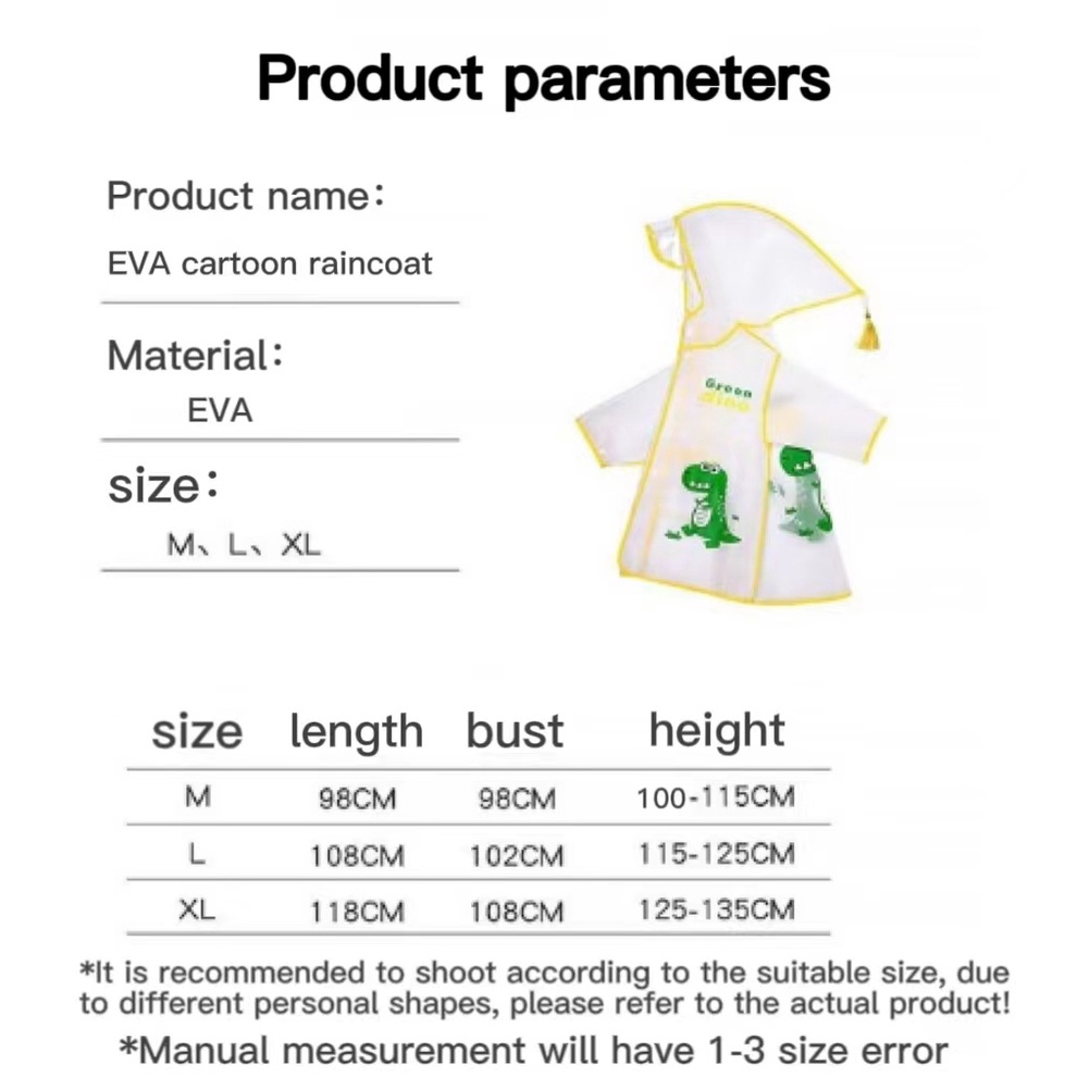 Áo Mưa Trong Suốt Hình Khủng Long Đáng Yêu Dành Cho Bé