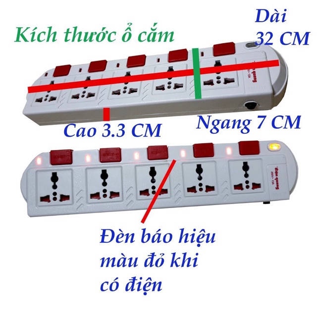 Ổ cắm 5 công tắc, ổ 3 chấu Điện Quang - nhựa ABS chống va đập