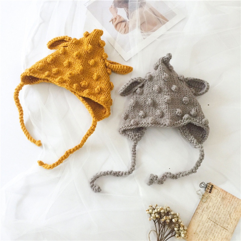 Mũ Beanie Đan Len Giữ Ấm Tai Dễ Thương Cho Bé Sơ Sinh