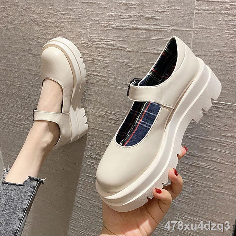 ☊Mary Jane platform shoes nữ retro mùa xuân 2021 mới tất cả các trận đấu có khóa đơn Giày mũi tròn da nhỏ jk Nhật