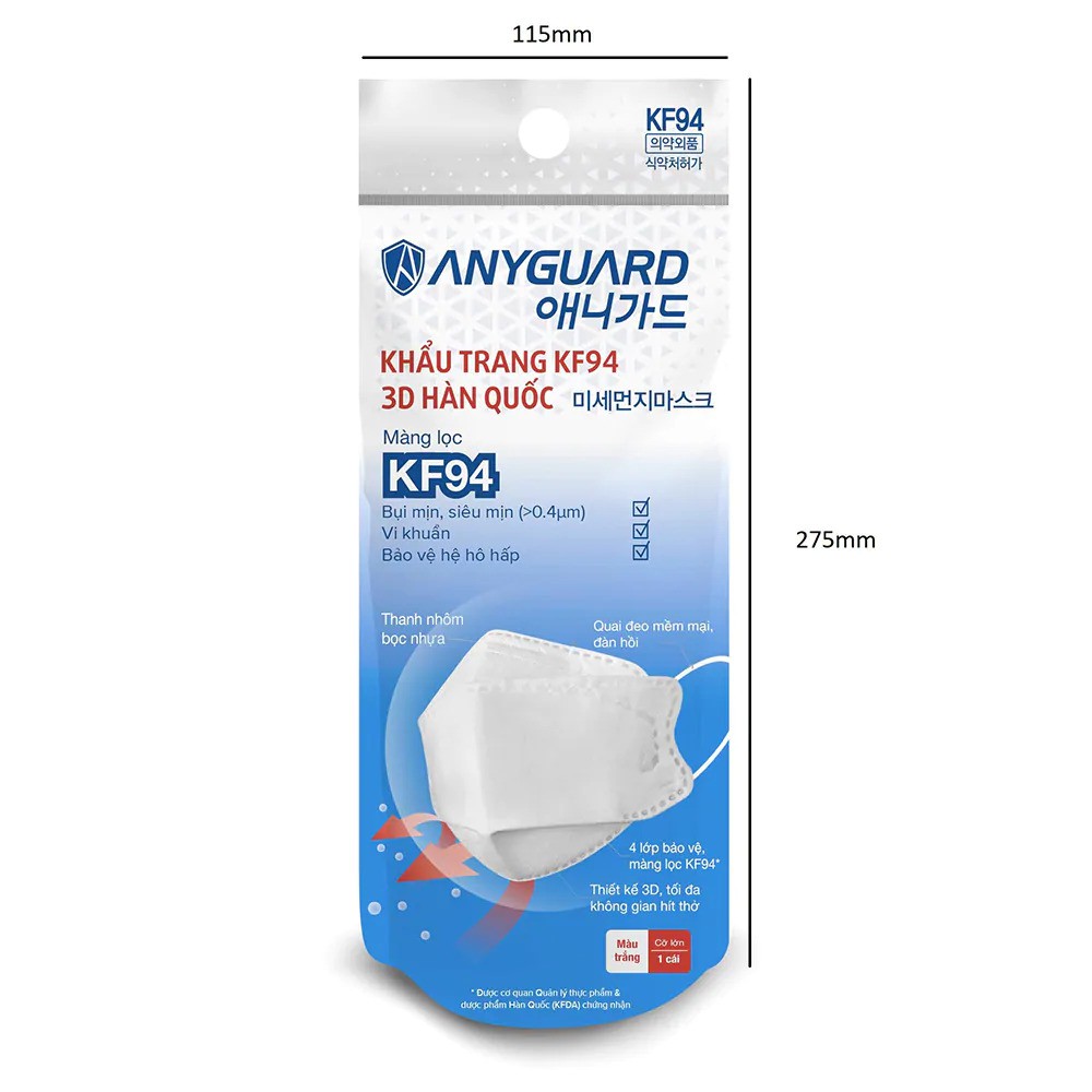 Khẩu trang cao cấp ANYGUARD KF94 Anti Pollution 3D Face Mask (1 gói 1 cái)