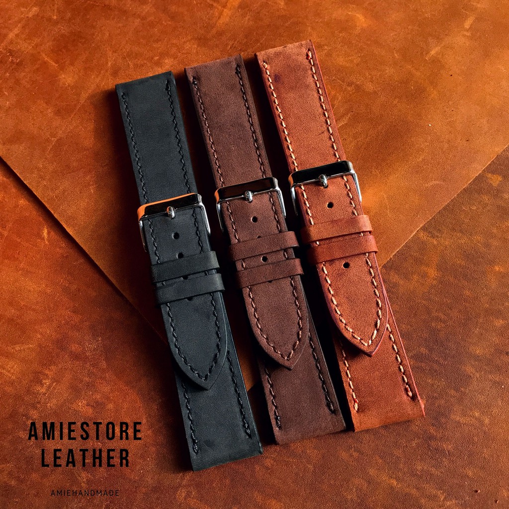 [Siêu HOT] Dây Đồng Hồ Nam 22mm - Dây Da Đồng Hồ Sáp 22mm Nâu - Amiestore Leather