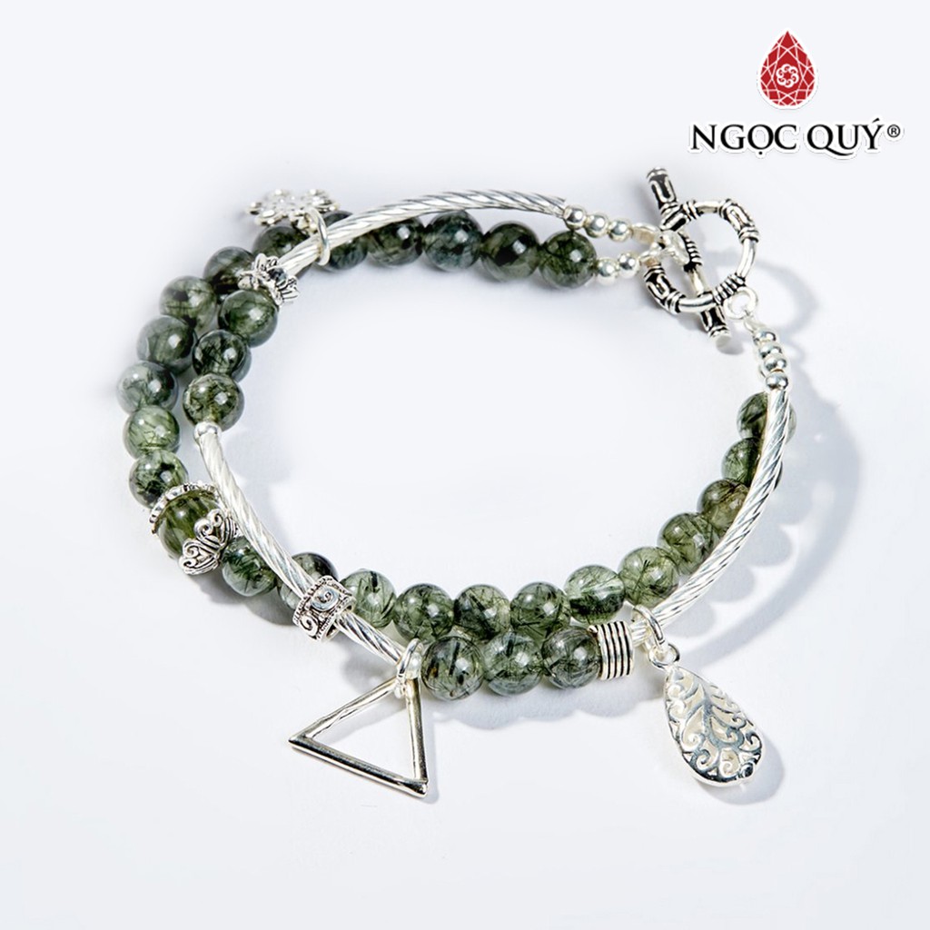 Vòng tay 2 lines TA tóc xanh charm hoa hạt 5mm - Ngọc Quý
