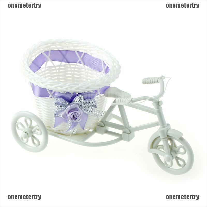 Giỏ xe đạp màu trắng chở chậu hoa trang trí nhà cửa