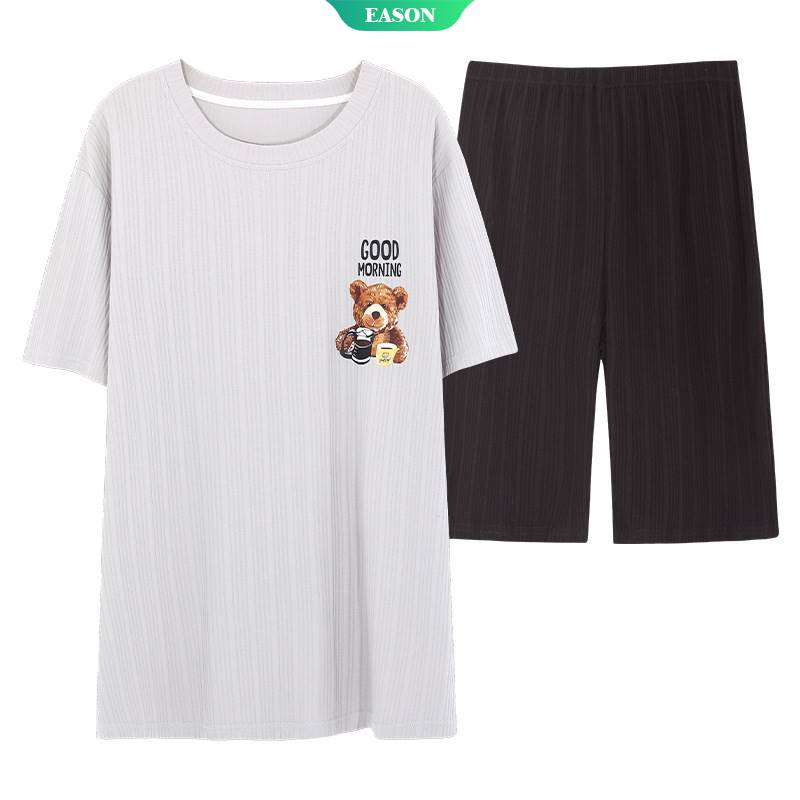 Bộ Đồ Ngủ Tay Ngắn Cổ Tròn Chất Liệu Cotton Mỏng Mềm Mại Thoải Mái Thời Trang Mùa Hè Cho Nam Và Nữ WT41