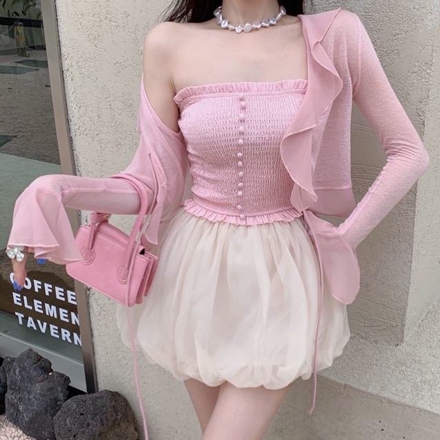 QKOOLE  Áo Len Nữ Tay Loe Thời Trang Hàn Quốc