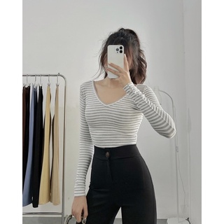 Áo cổ tim tay dài▪️BASIC CROPTOP