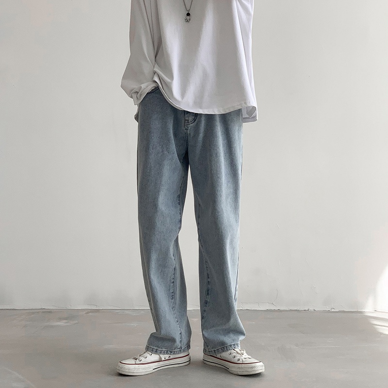 Quần jean ống rộng màu trơn thời trang mùa thu cho nam size S-3XL