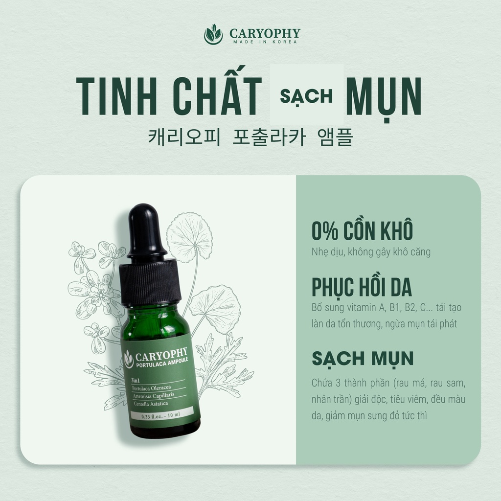 Serum dành cho da dầu mụn ngăn ngừa ẩn mụn bọc mụn trứng cá các loại mụn và thâm Caryophy hàn quốc 1ml