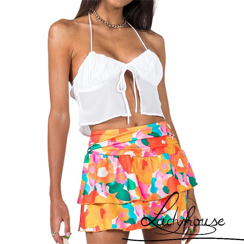 Chân Váy Lưng Cao Co Giãn In Họa Tiết Hoa Phong Cách Retro Dành Cho Nữ